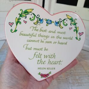 Vintage Cottage Decor Ceramic Heart Inspirational Quote By Helen Keller Pastels